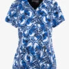 Grey's Anatomy Spandex Buttterfly Blues Women's 4-Pocket STRETCH V-Neck Print Scrub Top