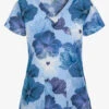 Green Town Blue Lined Floral Women's 3-Pocket STRETCH V-Neck Print Scrub Top -Cherokee Shop GT501BLL 1