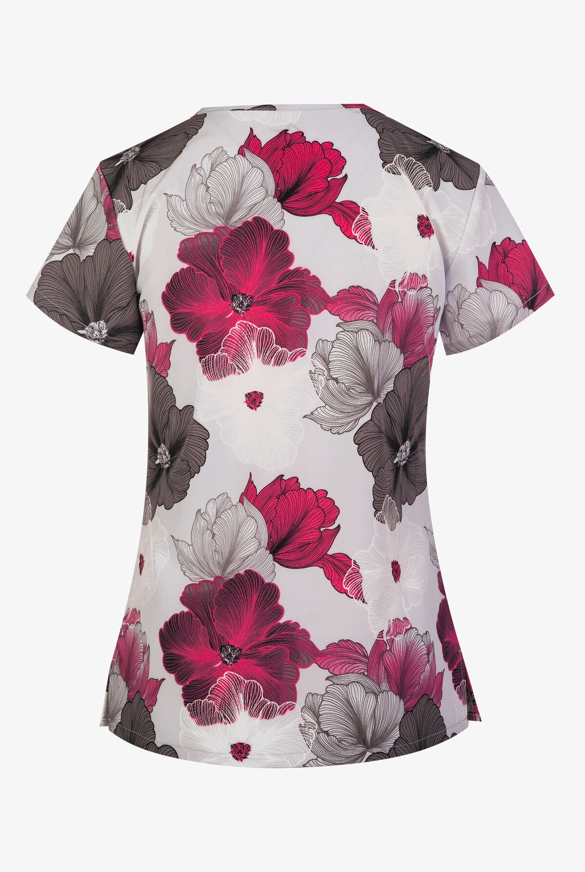 Green Town Pink Lined Floral V-Neck Print Scrub Top 4 Green Town Pink Lined Floral V-Neck Print Scrub Top - Image 2