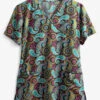 Green Town Ethnic Paisley Women's 3-Pocket Mock Wrap Print Scrub Top -Cherokee Shop GT507ETH 1