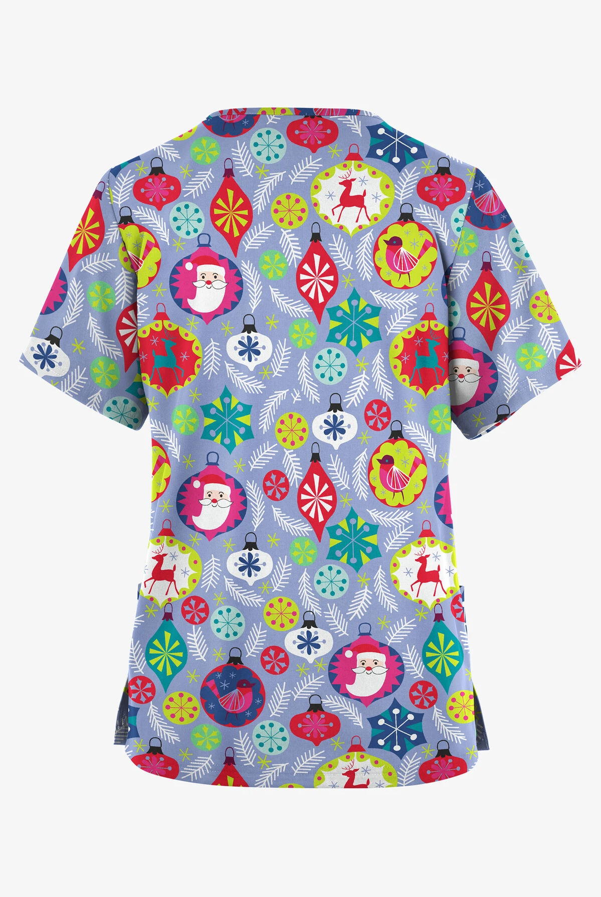 Butter-Soft Originals Jolly Baubles Ceil Women's 2-Pocket Classic Fit V-Neck Printed Scrub Top 4 Butter-Soft Originals Jolly Baubles Ceil Women's 2-Pocket Classic Fit V-Neck Printed Scrub Top - Image 2
