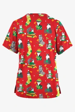 Butter-Soft Originals Playful Christmas Red Women's 2-Pocket Classic Fit V-Neck Printed Scrub Top -Cherokee Shop H1162PCRR 092823 2