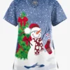 Butter-Soft Originals Festive Snowman Navy Women's 2-Pocket Scallop Neck Printed Scrub Top -Cherokee Shop H1197FNNV 092823 1