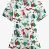 Butter-Soft Originals Santa Saurus White Printed Women's 4-Pocket Rounded V-Neck Scrub Top 1 Butter-Soft Originals Santa Saurus White Printed Women's 4-Pocket Rounded V-Neck Scrub Top -Cherokee Shop H2697STWT 092823 1