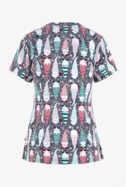 Healing Hands Holiday Helpers Women's 3-Pocket STRETCH Zip Neck Print Scrub Top -Cherokee Shop HE2271HOH 2