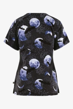Healing Hands Wicked Moon Halloween Women's 3-Pocket STRETCH Y-Neck Print Scrub Top -Cherokee Shop HE227WIM 2