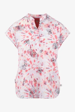 Healing Hands Care Free Tie Dye Women's 2-pocket STRETCH Mandarin Collar Print Scrub Top