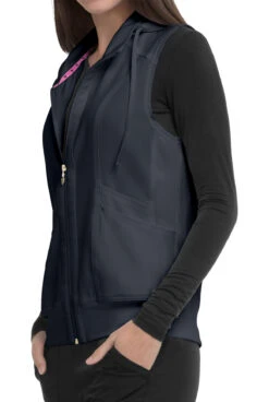 Heartsoul Break On Through Women's 4-Pocket STRETCH With Removable Hoodie Scrub Vest -Cherokee Shop HL500 PEWTE 3