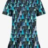 UA Butter-Soft STRETCH Wintertime Turquoise Women's 1-Pocket V-Neck Tuck-In Printed Scrub Top -Cherokee Shop HTS452WTTQ 100423 1