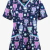 UA Butter-Soft STRETCH Christmas Kitties Navy Women's V-Neck 3 Pocket Print Scrub Top -Cherokee Shop HTS5542CKNV 092223 1