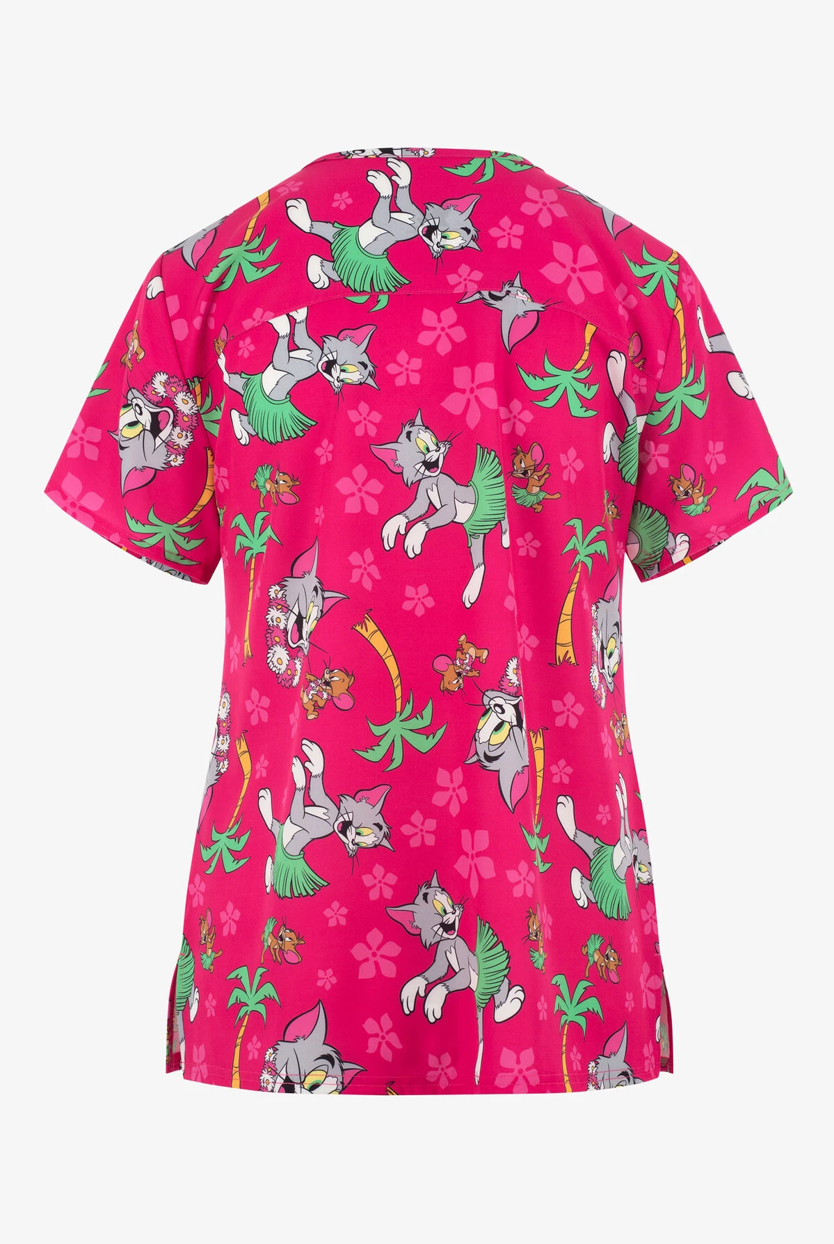 FUNSCRUBS- Tom & Jerry Palm Trees Women's 2-Pocket STRETCH V-Neck Print Scrub Top 4 FUNSCRUBS- Tom & Jerry Palm Trees Women's 2-Pocket STRETCH V-Neck Print Scrub Top - Image 2