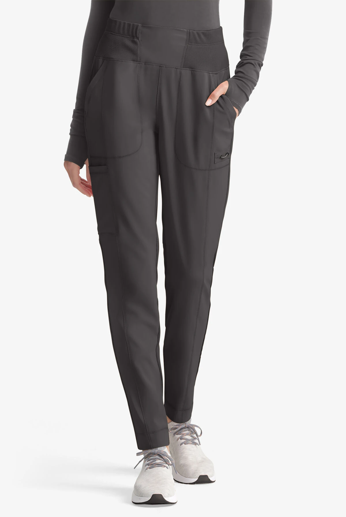 Cherokee Infinity Women's 5-Pocket STRETCH Rib-Knit Detail High-Rise Slim Leg Scrub Pants 3 Cherokee Infinity Women's 5-Pocket STRETCH Rib-Knit Detail High-Rise Slim Leg Scrub Pants