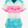 Cherokee Infinity Trippy Stripes Tie Dye Women's 2-Pocket STRETCH V-Neck Print Scrub Top -Cherokee Shop IN734TYST 1