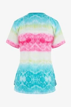 Cherokee Infinity Trippy Stripes Tie Dye Women's 2-Pocket STRETCH V-Neck Print Scrub Top -Cherokee Shop IN734TYST 2