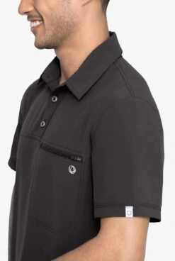 Cherokee Infinity Men's 1 Zippered Pocket STRETCH Rib-Knit Polo Scrub Top -Cherokee Shop IN825 PEWTE 4