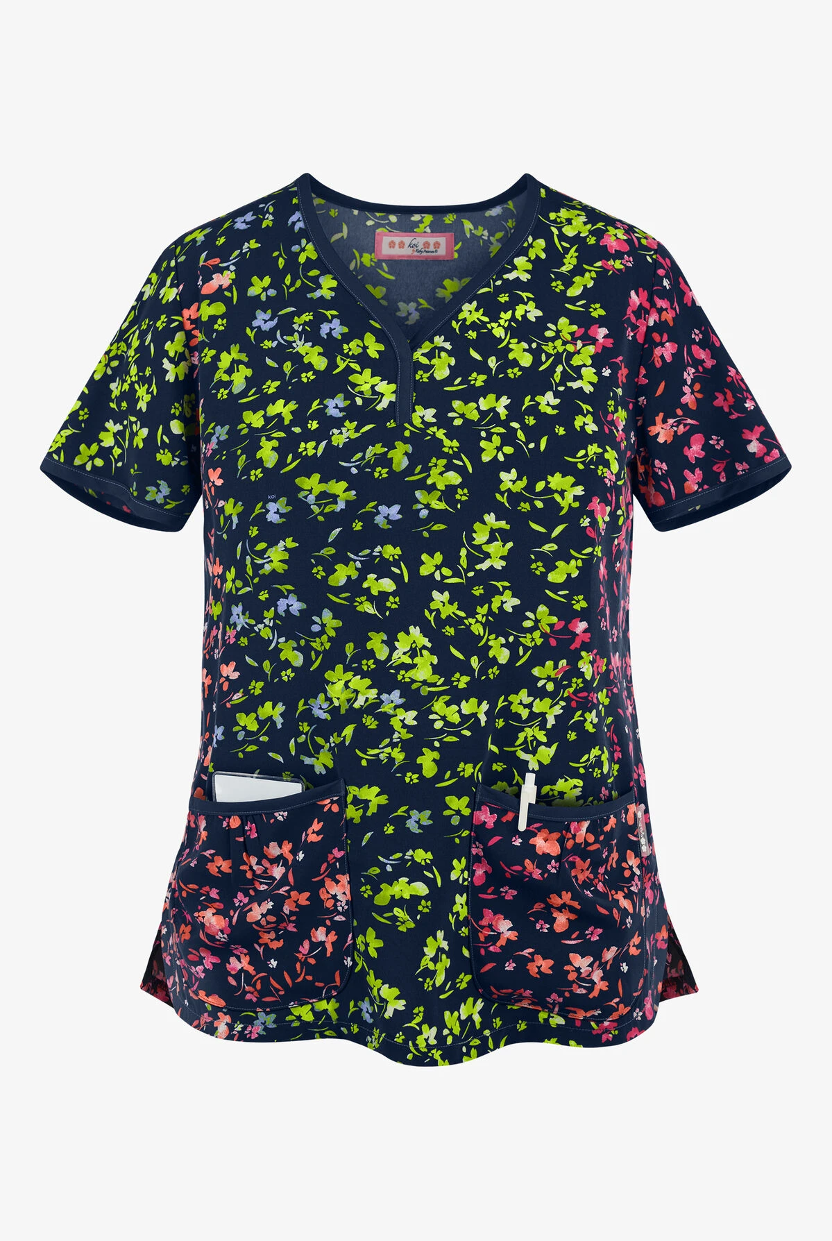 Koi Lite™ Rainbow Ditsy Eve Women's 2-Pocket Y-Neck Print Scrub Top 3 Koi Lite™ Rainbow Ditsy Eve Women's 2-Pocket Y-Neck Print Scrub Top