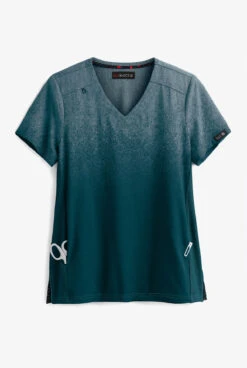 Koi Basics Caribbean Heather Ombre Cali Women's 2-Pocket V-Neck Print Scrub Top