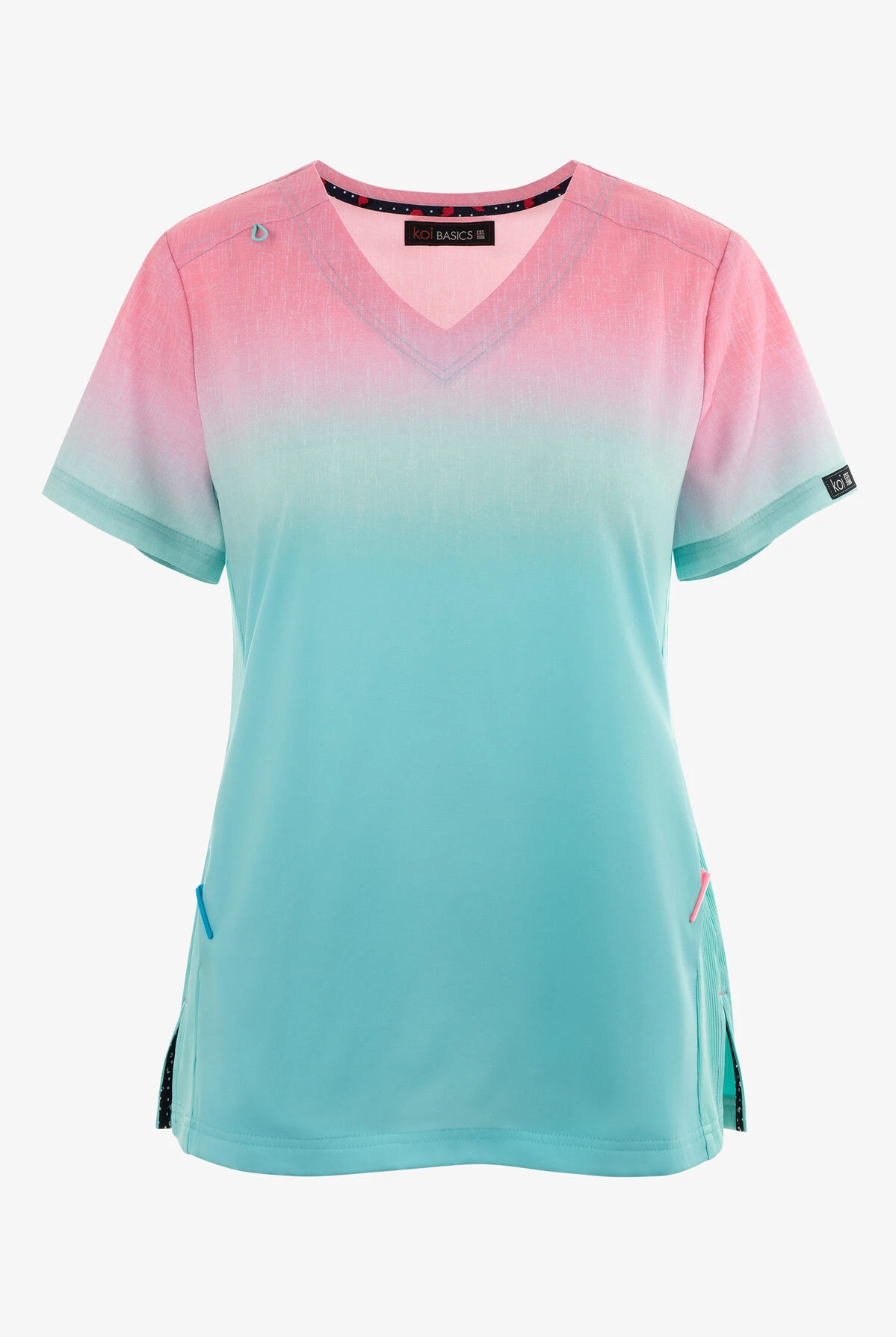 UA Exclusive Koi Basics HeatherPink/Sage/Mint Ombre Women's 2-Pocket STRETCH V-Neck Print Scrub Top 3 UA Exclusive Koi Basics HeatherPink/Sage/Mint Ombre Women's 2-Pocket STRETCH V-Neck Print Scrub Top