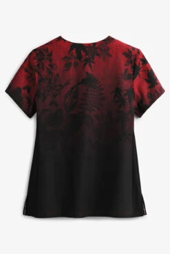 Koi Lite™ Eastern Dreams Ruby Ombre Women's 2-Pocket V-Neck Print Scrub Top -Cherokee Shop K1048EDO 2