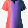 Koi Lite Coral/Navy Vertical Ombre Women's 2-Pocket STRETCH Split Neckline Print Scrub Top -Cherokee Shop K1056CON 1
