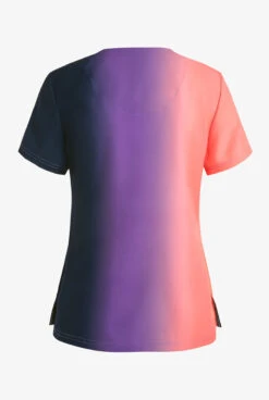 Koi Lite Coral/Navy Vertical Ombre Women's 2-Pocket STRETCH Split Neckline Print Scrub Top -Cherokee Shop K1056CON 2