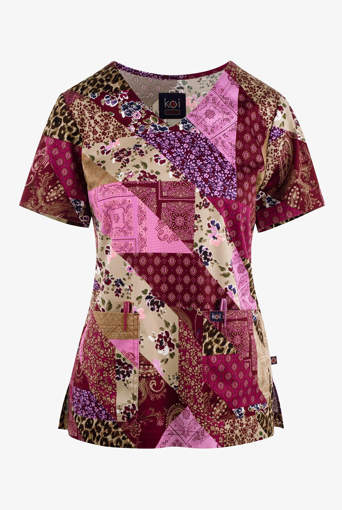 Koi Patched With Love Women's 2-Pocket STRETCH V-Neck Print Scrub Top 3 Koi Patched With Love Women's 2-Pocket STRETCH V-Neck Print Scrub Top