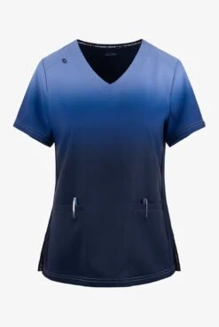 Koi Lite Ceil/Navy Ombre Women's 2-Pocket STRETCH V-Neck Print Scrub Top