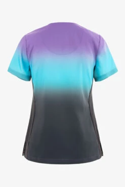 Koi Lite Wisteria/Electric Blue/Charcoal Ombre Women's 2-Pocket STRETCH V-Neck Print Scrub Top -Cherokee Shop K1088WBC 100423 2