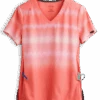 Koi Lite™ Reform Wavy Ombre Coral/ More Pink Women's 2-Pocket V-Neck Print Scrub Top -Cherokee Shop K370COMP 1