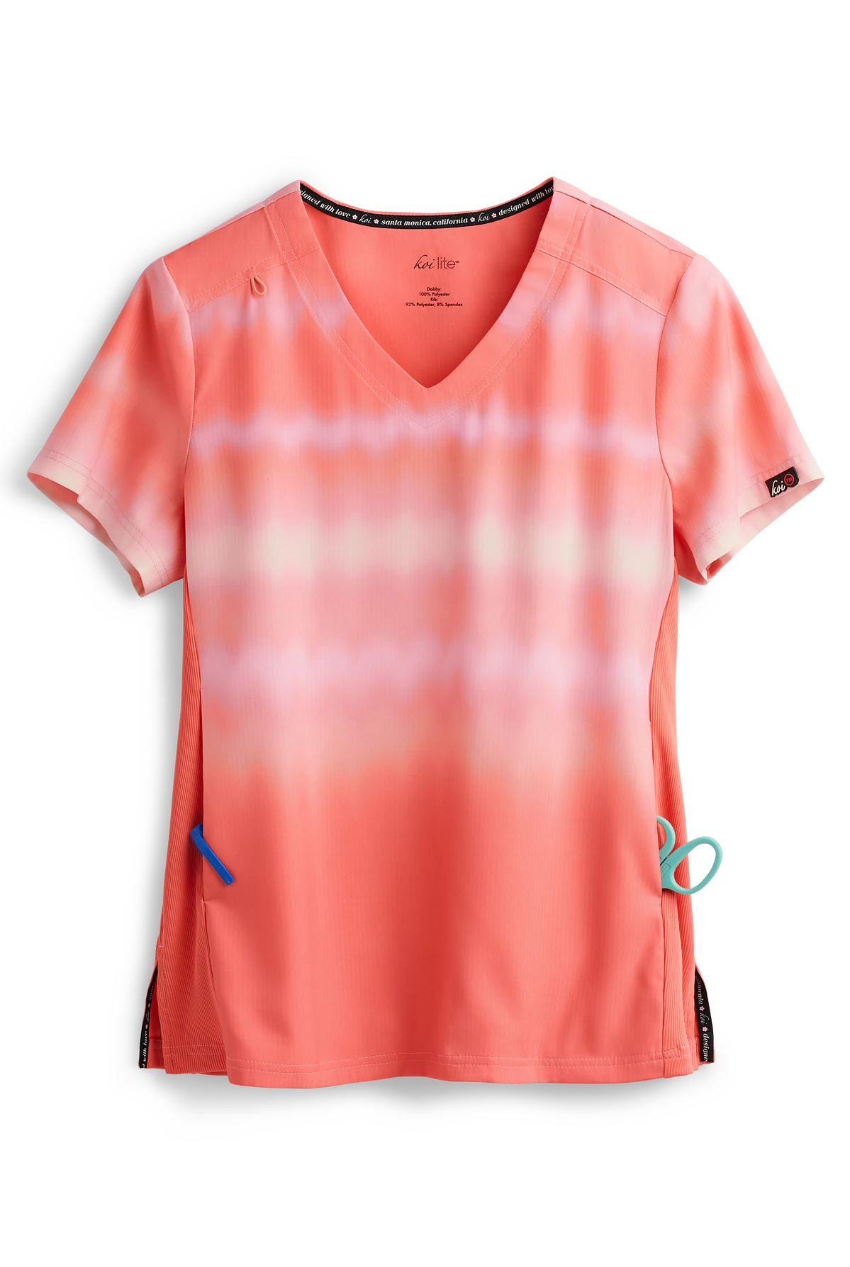 Koi Lite™ Reform Wavy Ombre Coral/ More Pink Women's 2-Pocket V-Neck Print Scrub Top 3 Koi Lite™ Reform Wavy Ombre Coral/ More Pink Women's 2-Pocket V-Neck Print Scrub Top