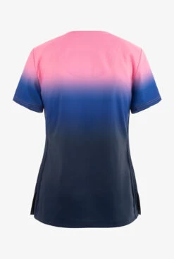 Koi Lite Peony Pink/Royal Blue/Navy Ombre Women's 2-Pocket STRETCH V-Neck Print Scrub Top -Cherokee Shop K370PPRN 092023 2