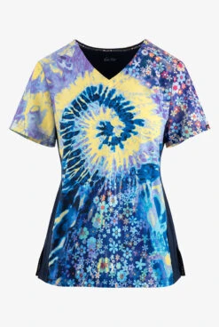 UA Exclusive Koi Lite Groovy Floral Navy/Wisteria/Yellow Women's 2-Pocket V-Neck Print Scrub Top