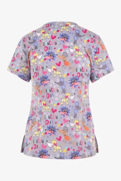 Koi Basics Beautiful Day Whimsical Women's 2-Pocket STRETCH V-Neck Print Scrub Top -Cherokee Shop K384BDY 100423 2