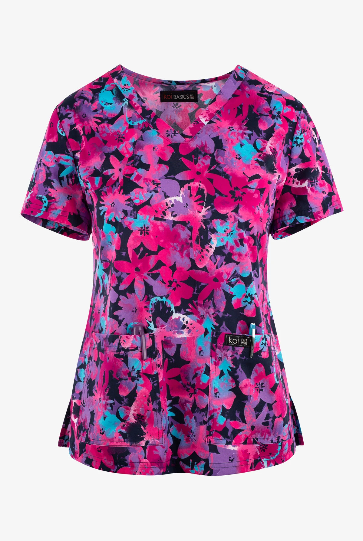 Koi Basics Brilliant Butterflies Women's 2-Pocket STRETCH V-Neck Print Scrub Top 3 Koi Basics Brilliant Butterflies Women's 2-Pocket STRETCH V-Neck Print Scrub Top