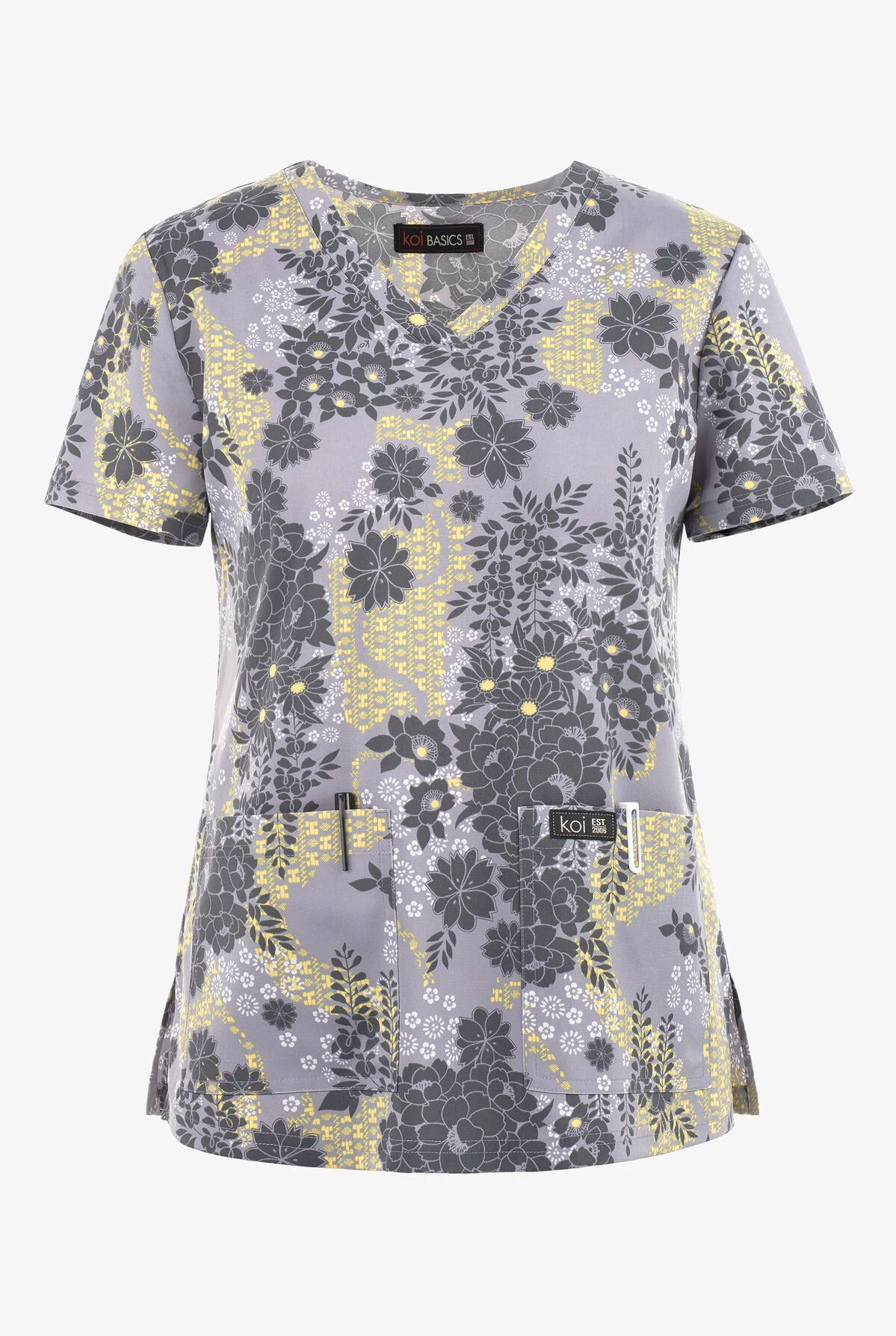 Koi Basics Lace Platinum Floral Women's 2-Pocket STRETCH V-Neck Print Scrub Top 3 Koi Basics Lace Platinum Floral Women's 2-Pocket STRETCH V-Neck Print Scrub Top