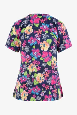 Koi Basics Hono & Hibiscus Floral Women's 2-Pocket STRETCH V-Neck Print Scrub Top -Cherokee Shop K384HHS 2
