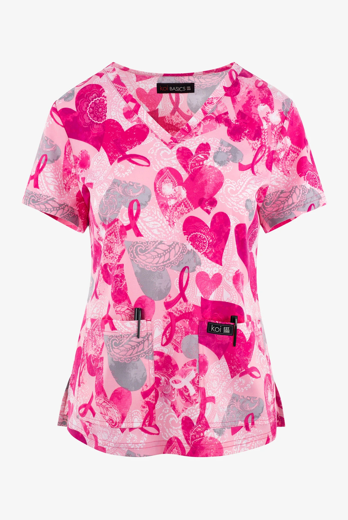 Koi Basics Paisley Hearts Awareness Women's 2-Pocket STRETCH V-Neck Print Scrub Top 3 Koi Basics Paisley Hearts Awareness Women's 2-Pocket STRETCH V-Neck Print Scrub Top