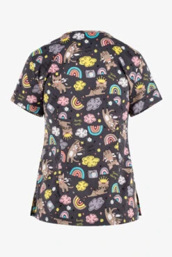 Koi Basics Toof Fairy Cats Women's 2-Pocket STRETCH V-Neck Print Scrub Top -Cherokee Shop K384TFY 2