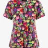 Koi Basics Colorful Tiki Pineapple Women's 2-Pocket STRETCH V-Neck Print Scrub Top -Cherokee Shop K384TPA 1