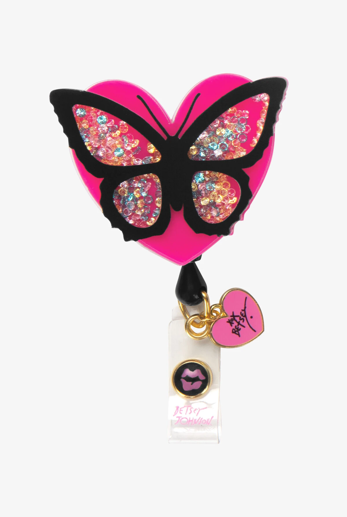 Betsey Johnson Heart Butterfly Shaker ID Badge Holder 3 Betsey Johnson Heart Butterfly Shaker ID Badge Holder