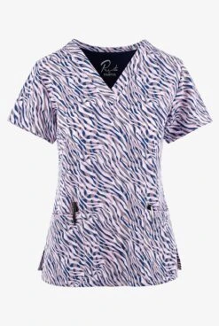 Maevn Animalia Animal Print Women's 3-Pocket STRETCH V-Neck Print Scrub Top