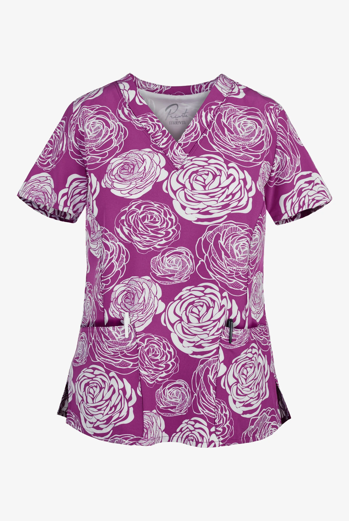 Maevn Florever Yours Women's 3-Pocket V-Neck Print Scrub Top 3 Maevn Florever Yours Women's 3-Pocket V-Neck Print Scrub Top