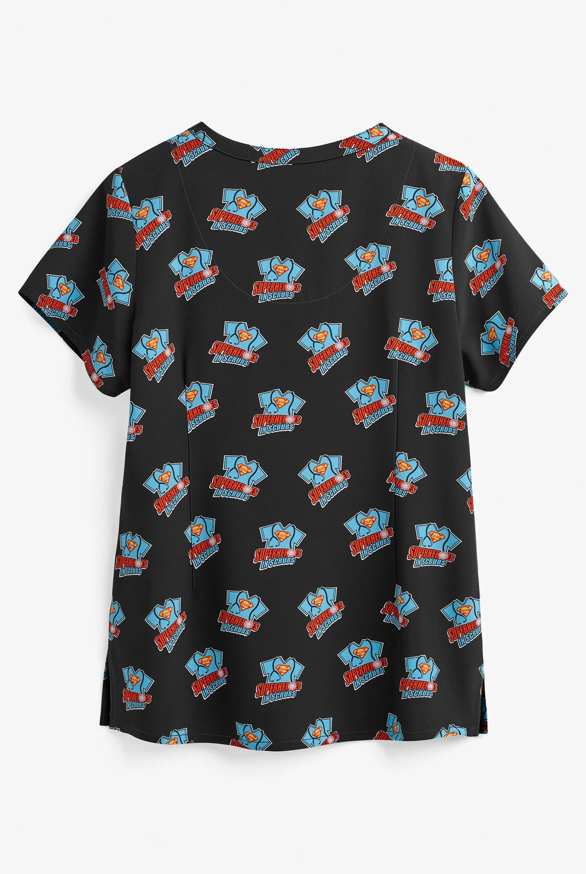 Maevn Superhero Women's 3-Pocket V-Neck Print Scrub Top 4 Maevn Superhero Women's 3-Pocket V-Neck Print Scrub Top - Image 2