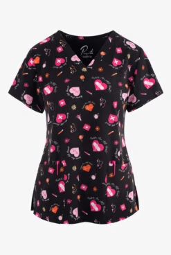 Maevn All Heart Women's 3-Pocket STRETCH V-Neck Print Scrub Top