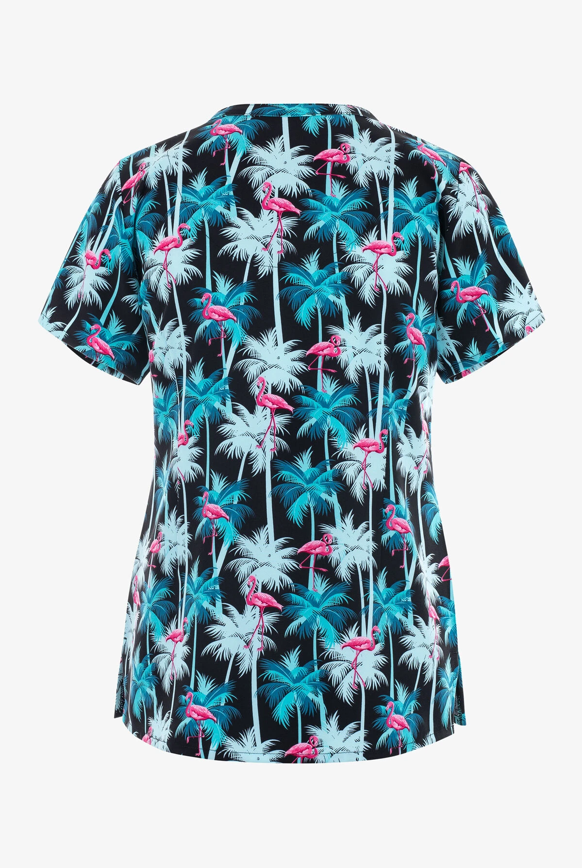 Maevn Vacay Mode Flamingo Women's 3-Pocket STRETCH V-Neck Print Scrub Top 4 Maevn Vacay Mode Flamingo Women's 3-Pocket STRETCH V-Neck Print Scrub Top - Image 2