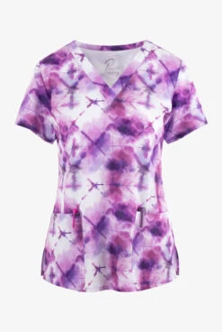 Maevn Mystic Tie Dye Women's 3-Pocket STRETCH V-Neck Print Scrub Top