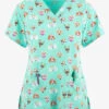 Maevn Picture Perfect Cats And Dogs Women's 3-Pocket STRETCH V-Neck Print Scrub Top