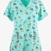 Maevn Surf's Up Dogs Women's 3-Pocket STRETCH V-Neck Print Scrub Top -Cherokee Shop MA9810SUR 092123 1
