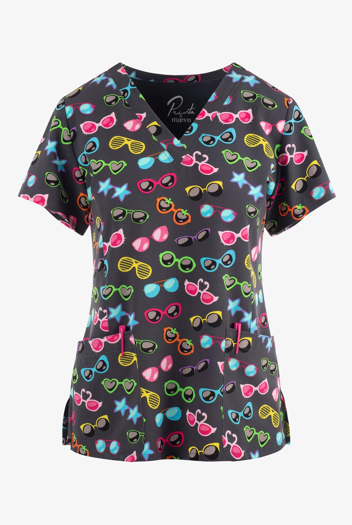 Maevn Colorful Sweet Shades Women's 3-Pocket STRETCH V-Neck Print Scrub Top 3 Maevn Colorful Sweet Shades Women's 3-Pocket STRETCH V-Neck Print Scrub Top