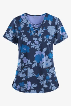 Easy Stretch By Butter-Soft™ Gisele Paris Floral Navy Women's 4-Pocket V-Neck Print Scrub Top